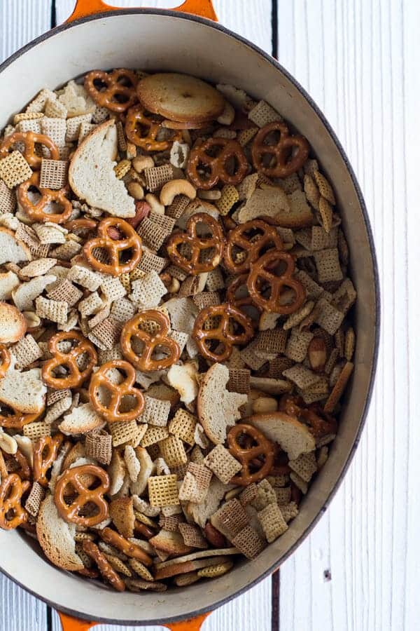 Mom's Secret Christmas Eve Chex Mix | halfbakedharvest.com
