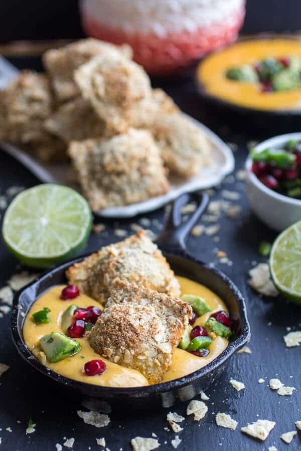 Tortilla Chip Crusted Oven-Fried Ravioli with Spicy Fontina Queso Fundido | halfbakedharvest.com