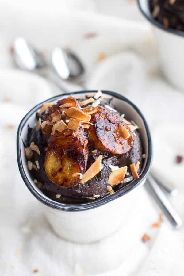 Dark Chocolate Avocado Mousse with Coconut Caramelized Bananas | halfbakedharvest.com