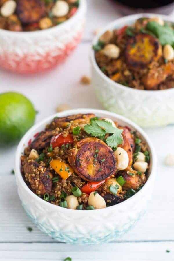 Jamaican Jerk Chicken, Fried Plantain and Coconut Fried Quinoa with Macadamia Nuts | halfbakedharvest.com