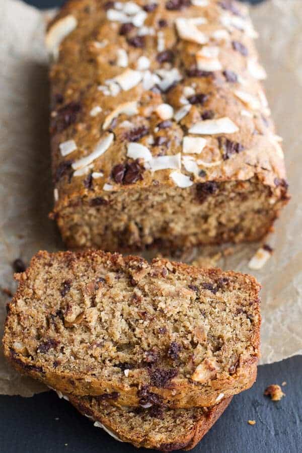 Toasted Coconut and Chocolate Chunk Roasted Banana Bread | halfbakedharvest.com