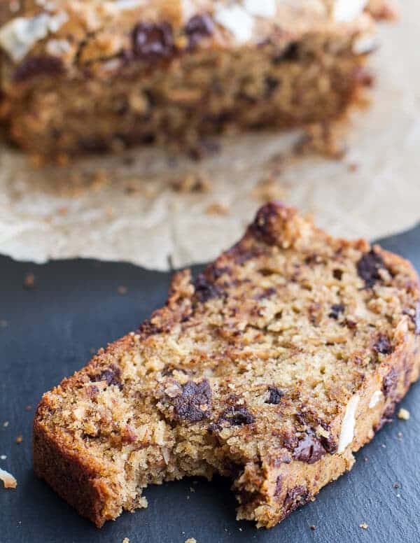 Toasted Coconut and Chocolate Chunk Roasted Banana Bread | halfbakedharvest.com