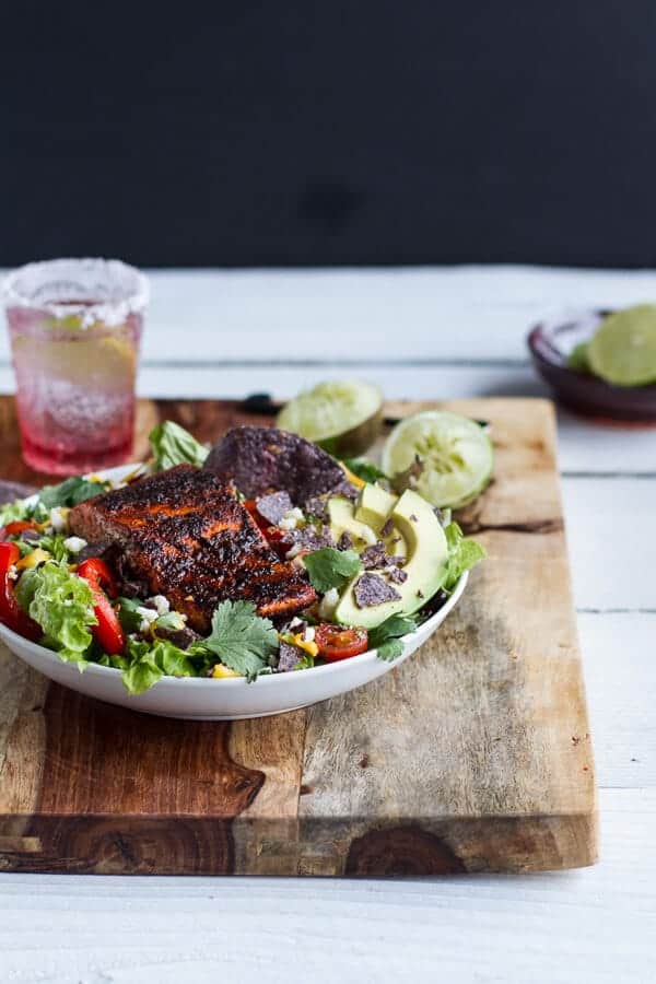 Chile Lime Salmon Fajita Salad with Cilantro Lime Vinaigrette | halfbakedharvest.com