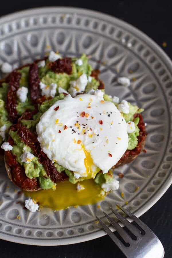 Harissa, Smashed Avocado + Egg Toast with Goat Cheese and Honey Drizzle | halfbakedharvest.com