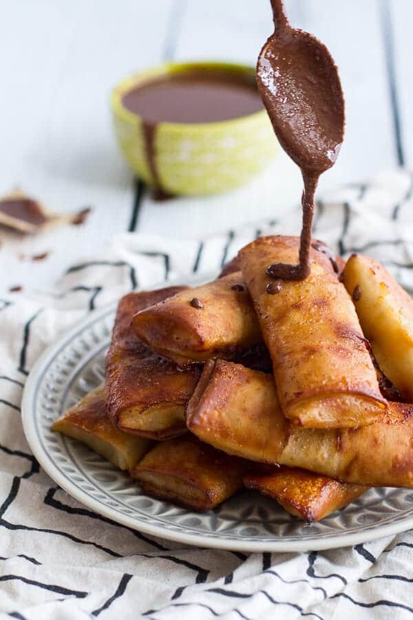 Sweet Banana Lumpia with Milk Chocolate Toasted Coconut Butter | halfbakedharvest.com