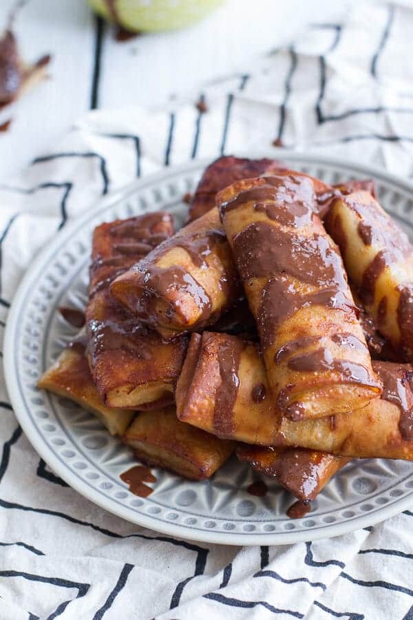 Sweet Banana Lumpia with Milk Chocolate Toasted Coconut Butter | halfbakedharvest.com