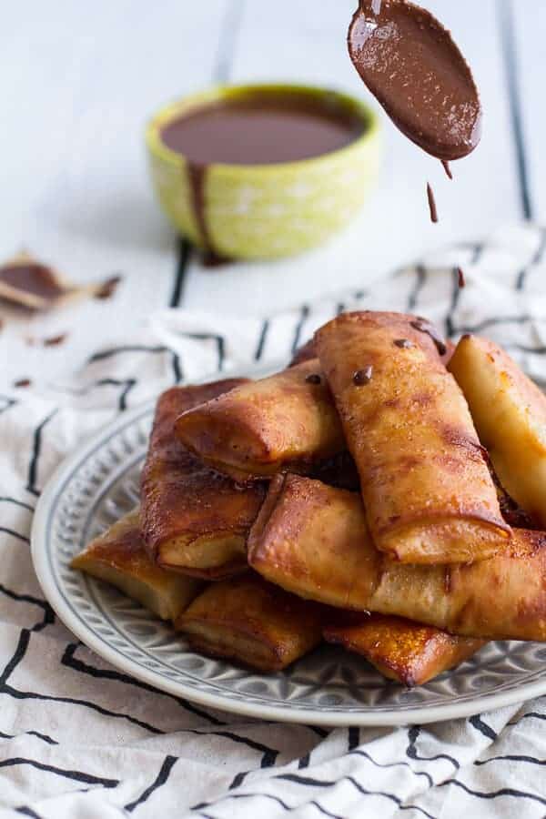 Sweet Banana Lumpia with Milk Chocolate Toasted Coconut Butter | halfbakedharvest.com