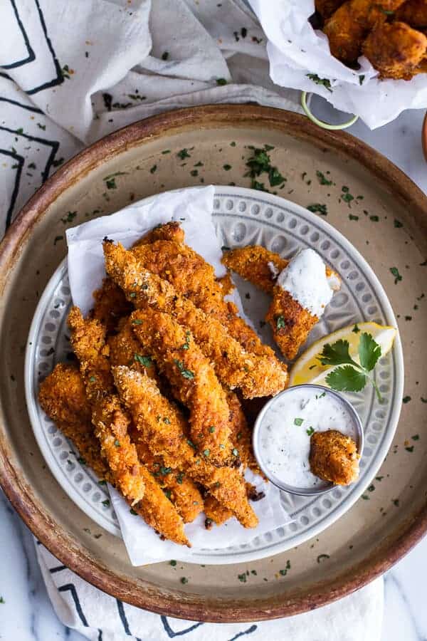 Black Pepper Rub Chicken Fingers with Greek Yogurt Ranch | halfbakedharvest.com @hbharvest