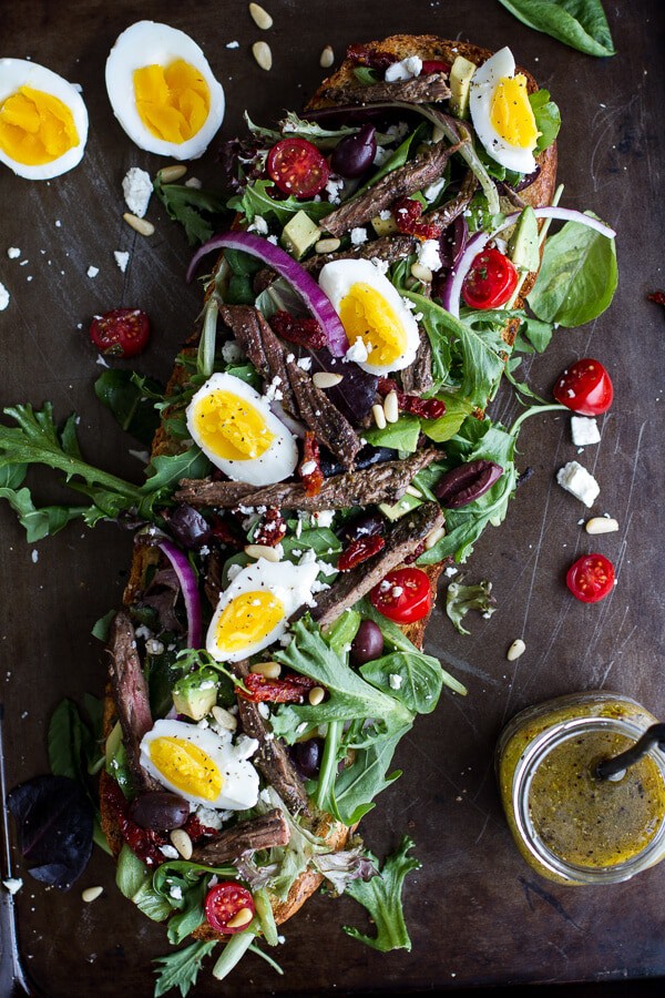 Greek Steak Salad French Bread with Soft Boiled Eggs + Feta | halfbakedharvest.com/