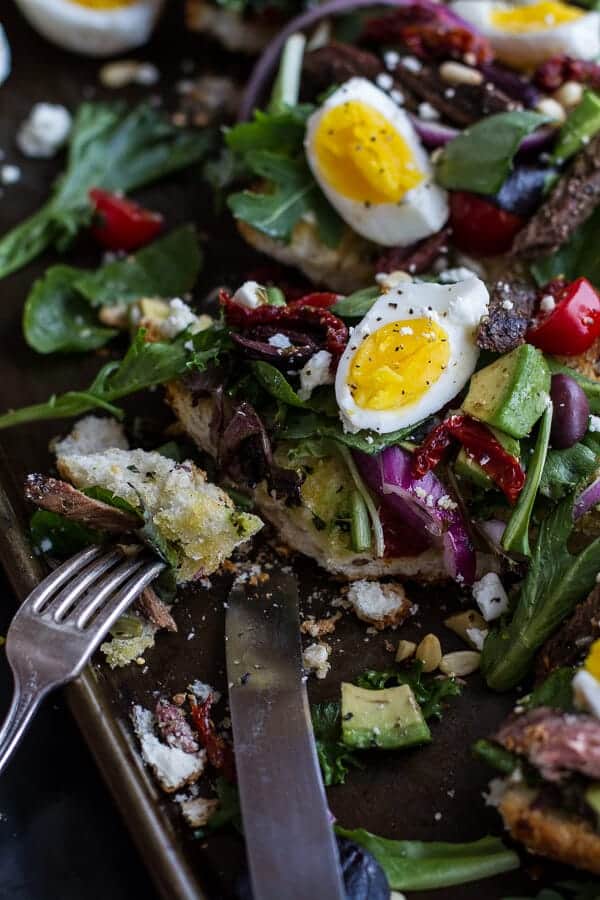 Greek Steak Salad French Bread with Soft Boiled Eggs + Feta | halfbakedharvest.com/