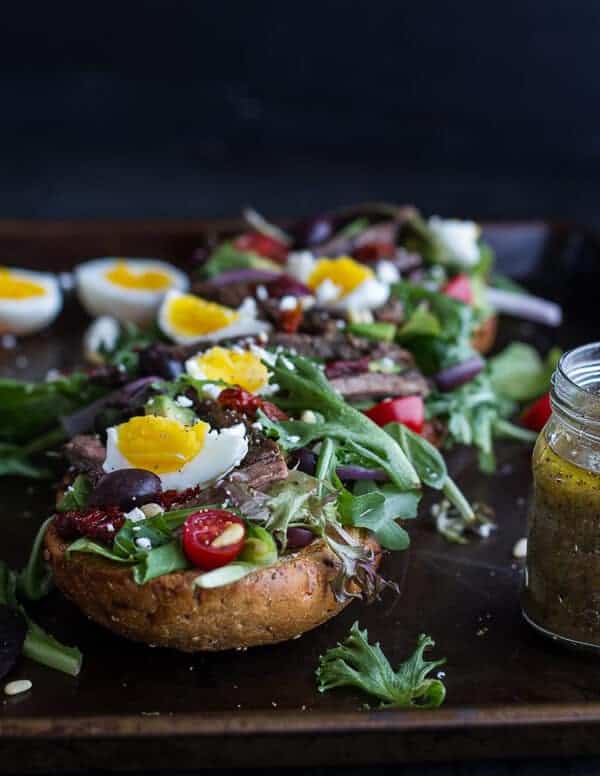 Greek Steak Salad French Bread with Soft Boiled Eggs + Feta | halfbakedharvest.com/