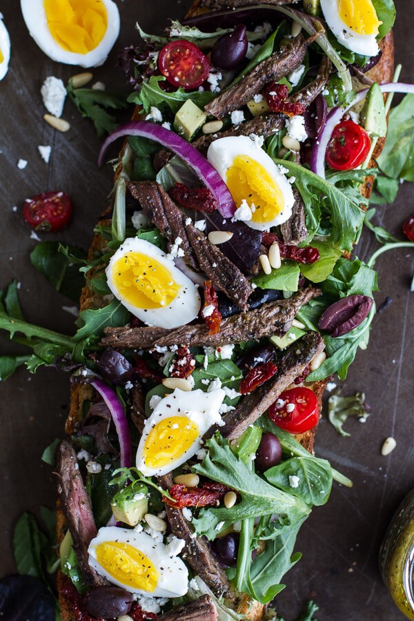 Greek Steak Salad French Bread with Soft Boiled Eggs + Feta | halfbakedharvest.com/