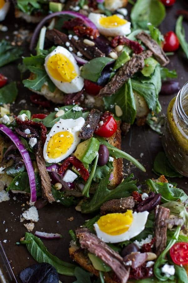 Greek Steak Salad French Bread with Soft Boiled Eggs + Feta | halfbakedharvest.com/