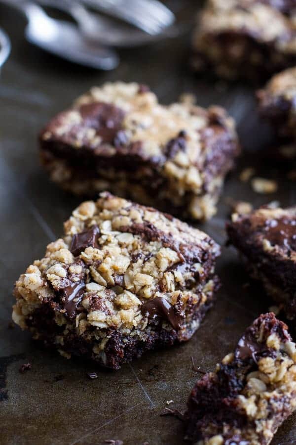 Oatmeal Chocolate Chunk Cookie Peanut Butter Swirled Brownies | halfbakedharvest.com