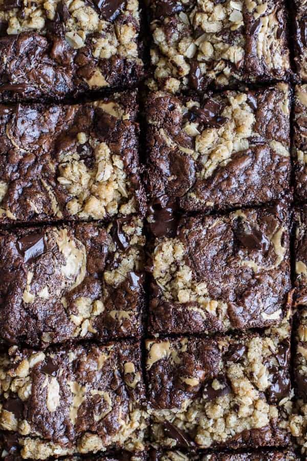 Oatmeal Chocolate Chunk Cookie Peanut Butter Swirled Brownies | halfbakedharvest.com