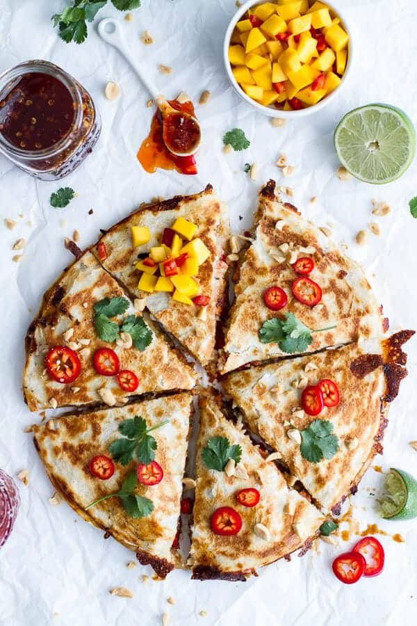 Sweet Thai Chili Salmon Quesadillas with Spicy Mango | halfbakedharvest.com