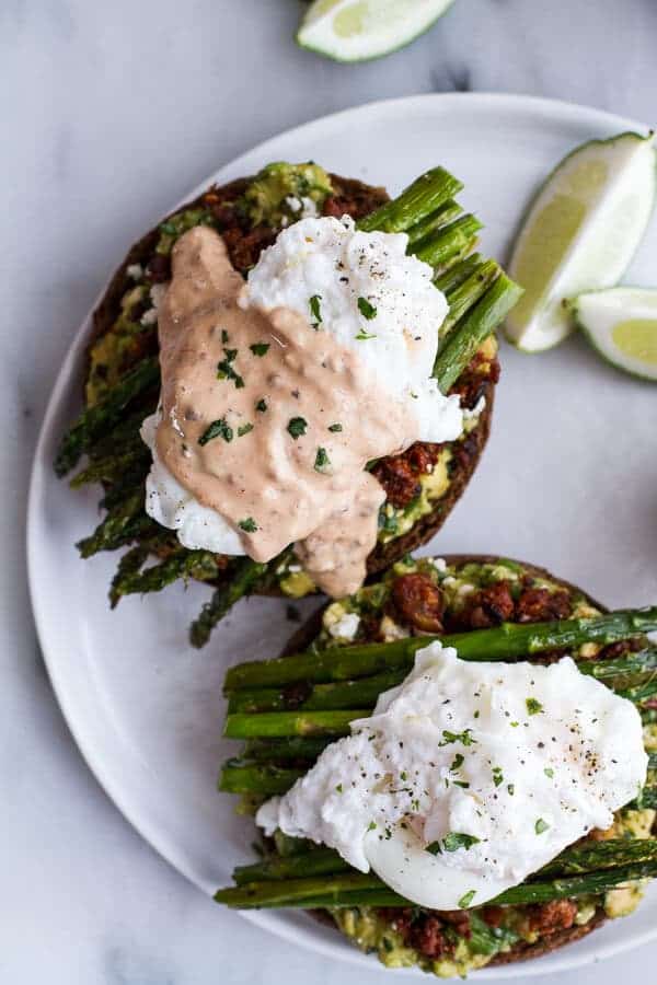Cotija Guacamole + Chorizo Eggs Benedict with Honey Chipotle Lime Sauce | halfbakedharvest.com