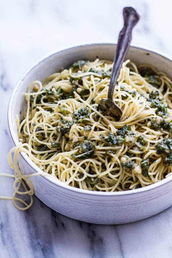 20 Minute Brown Butter Chunky Basil Pesto Pasta | halfbakedharvest.com