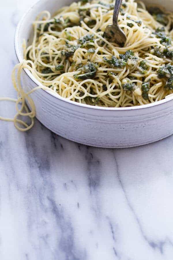 20 Minute Brown Butter Chunky Basil Pesto Pasta | halfbakedharvest.com