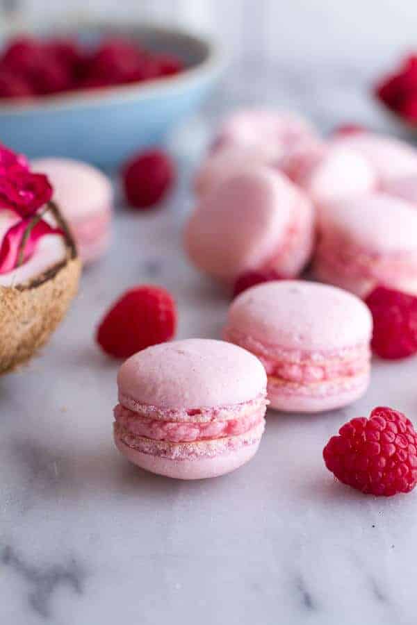 Coconut Raspberry Macarons With Raspberry Rose Buttercream | halfbakedharvest.com