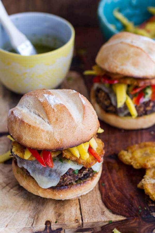 Cuban Black Bean and Rice Mojo Burgers with Slaw + Garlic Tostones | halfbakedharvest.com