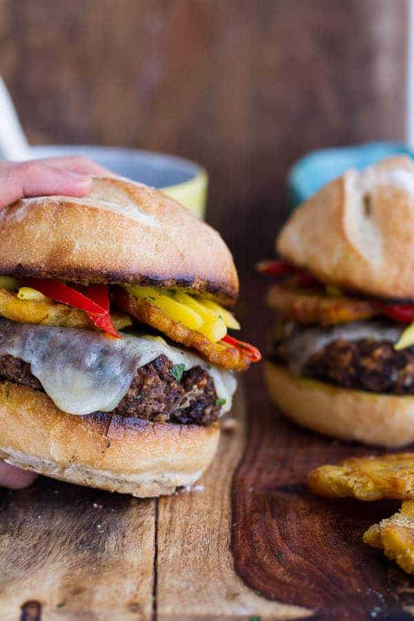 Cuban Black Bean and Rice Mojo Burgers with Slaw + Garlic Tostones | halfbakedharvest.com