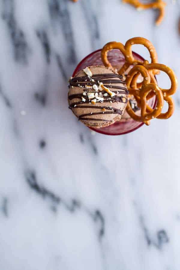 Frozen Hot Fudge and Peanut Butter Swirled Pretzel Macarons | halfbakedharvest.com