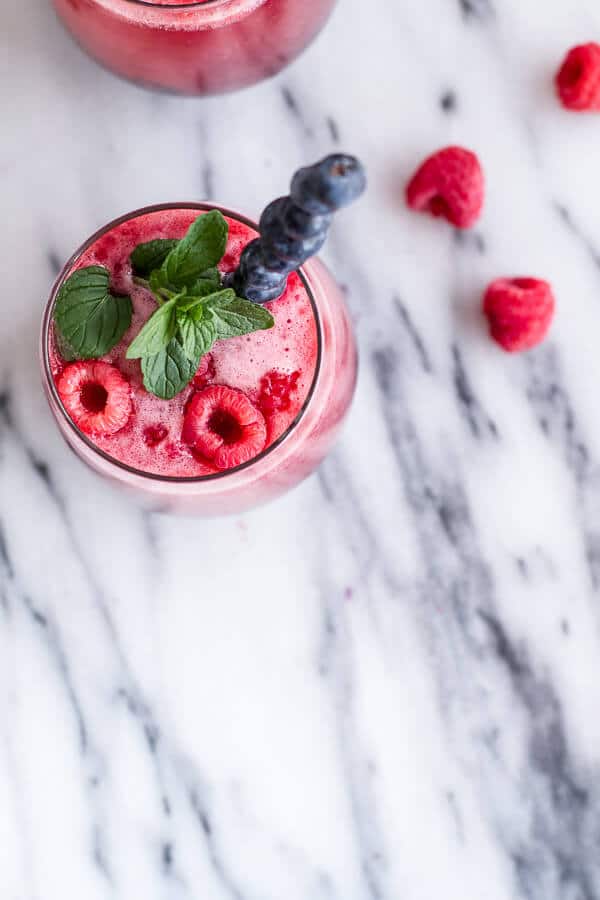 Raspberry-Rhubarb Bellini Smoothie w- Blueberries (Virgin...or not so Virgin) (VIDEO) | halfbakedharvest.com