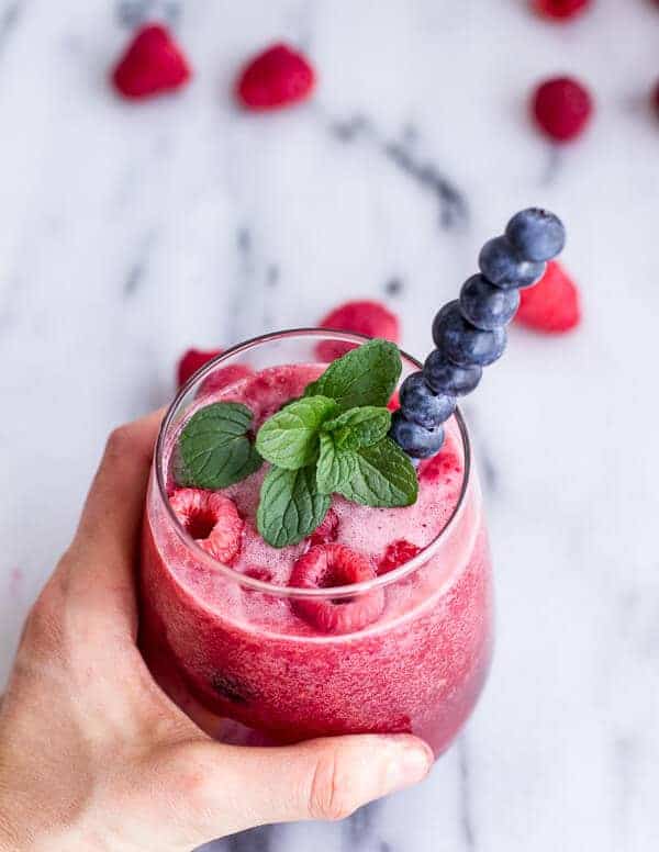 Raspberry-Rhubarb Bellini Smoothie w- Blueberries (Virgin...or not so Virgin) (VIDEO) | halfbakedharvest.com