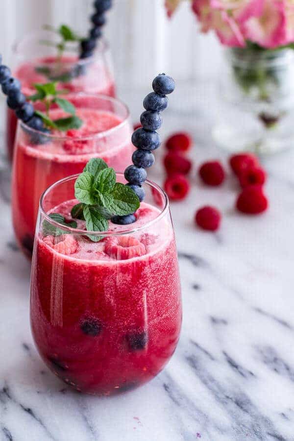 Raspberry-Rhubarb Bellini Smoothie w- Blueberries (Virgin...or not so Virgin) (VIDEO) | halfbakedharvest.com