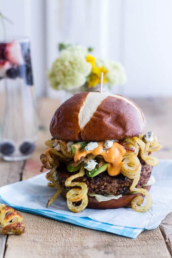 Buffalo-Blue Curly Cheese Fry and Crispy Black Bean Burgers-1
