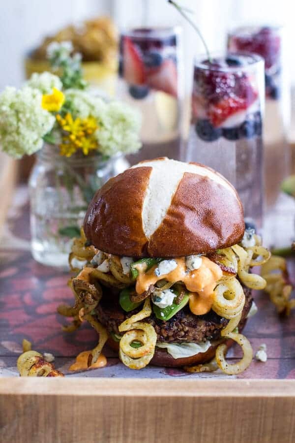 Buffalo-Blue Curly Cheese Fry and Crispy Black Bean Burgers | halfbakedharvest.com