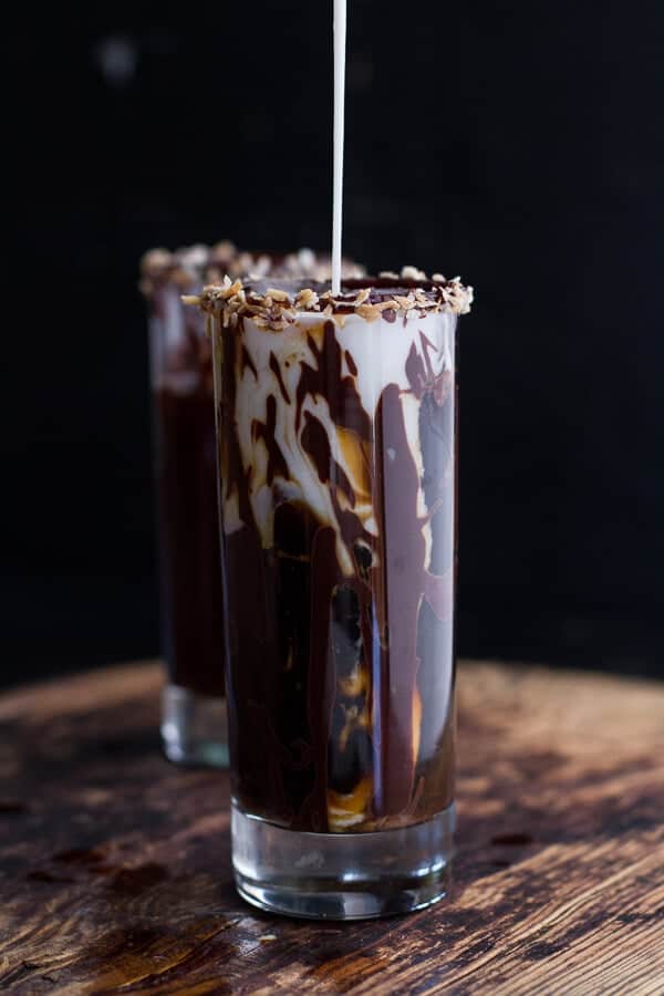 Coconut Iced Coffee...with Mini Chocolate Glazed Coffee Doughnuts | halfbakedharvest.com