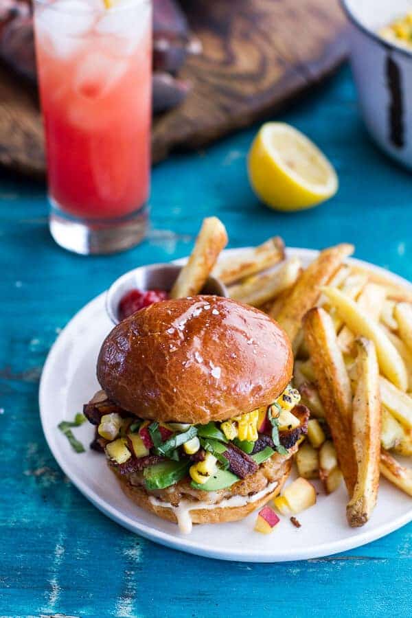 Lobster Burgers w/Browned Butter Lemon Aioli + Basil Corn Salsa, Bacon ‘n’ Avocado | halfbakedharvest.com