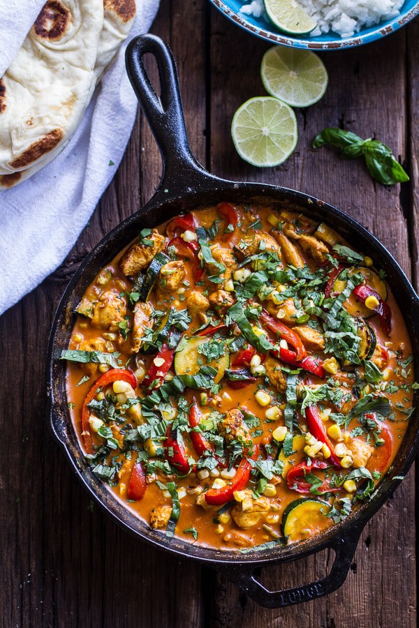 Simple Summertime Basil Chicken Curry with Coconut Ginger-Lime Rice | halfbakedharvest.com