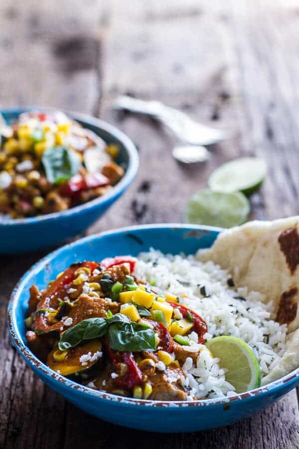Simple Summertime Basil Chicken Curry with Coconut Ginger-Lime Rice | halfbakedharvest.com