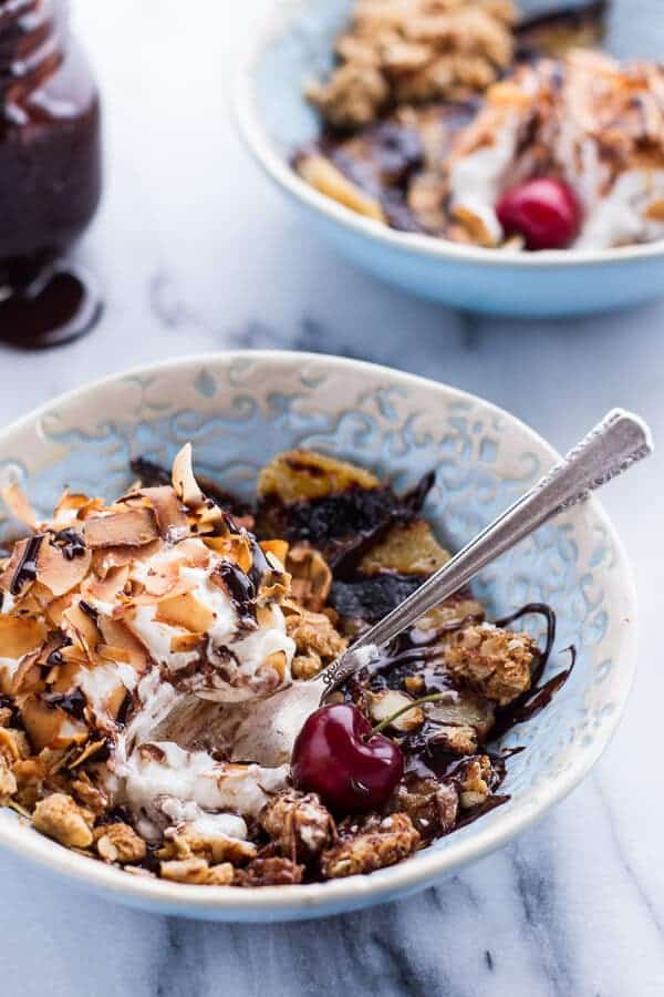 Vegan Deconstructed Boozy Mocha Drenched Grilled Banana Coconut Cream Pies | halfbakedharvest.com