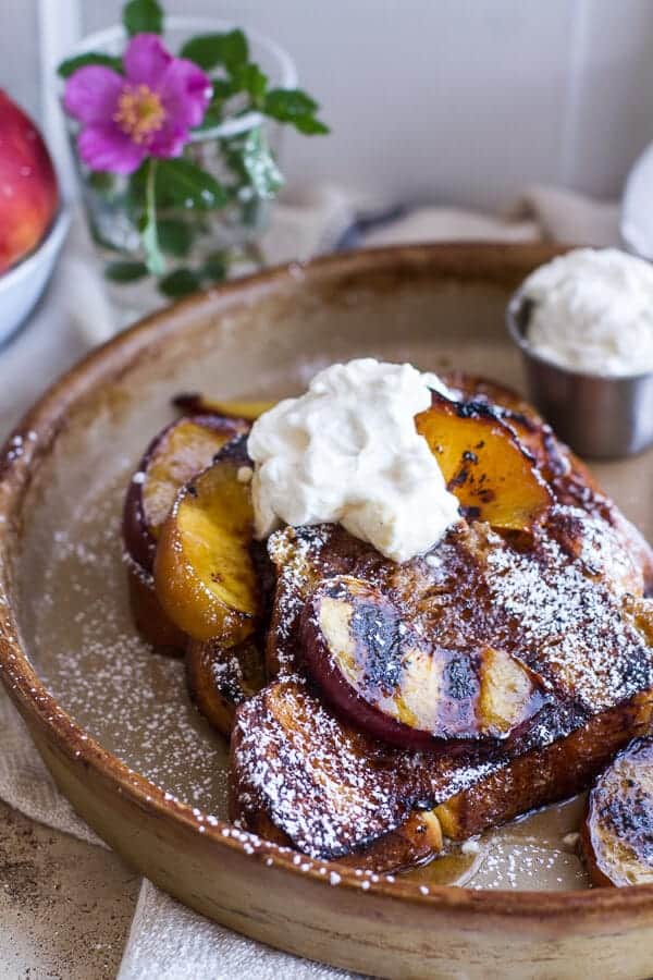 Brown Sugar Peaches and Cream Grilled French Toast | halfbakedharvest.com