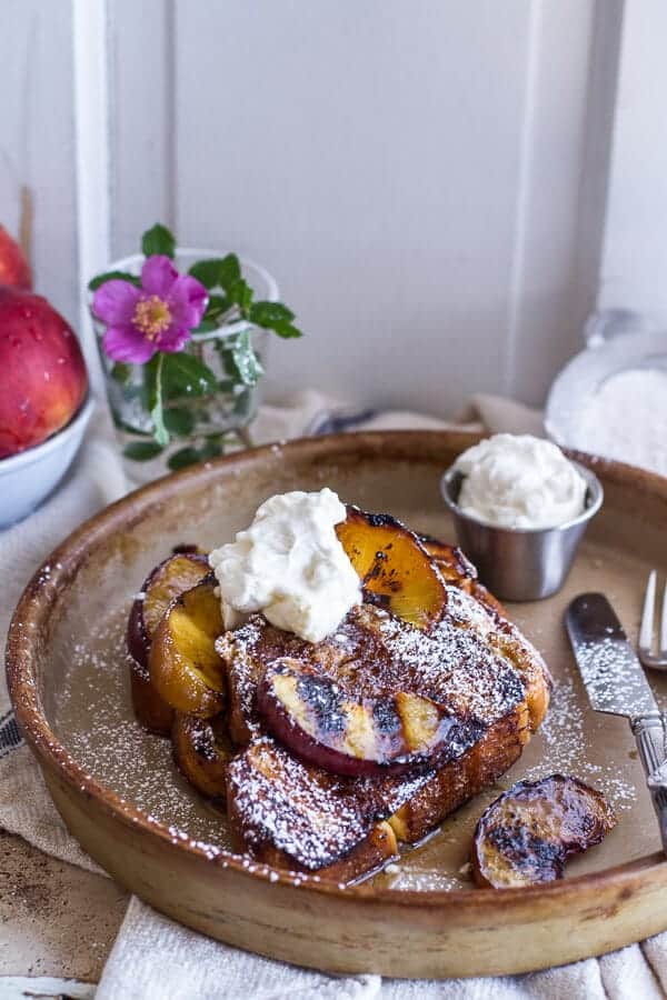 Brown Sugar Peaches and Cream Grilled French Toast | halfbakedharvest.com