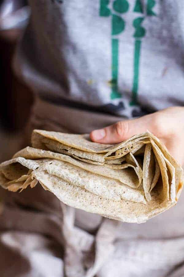 Caramelized Peach + Cherry, Prosciutto and Gorgonzola Salad w/Buckwheat Crêpes | halfbakedharvest.com