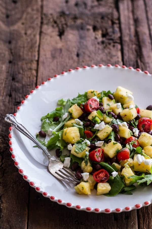 Caribbean Jerk Salmon with Curried Pineapple and Goat Cheese Salad | halfbakedharvest.com for @President Cheese #artofcheese