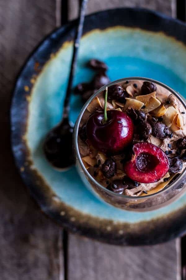 Chocolate Tahini Mocha Mousse w-Coconut Bubble Milk + Chocolate Expresso Beans | halfbakedharvest.com