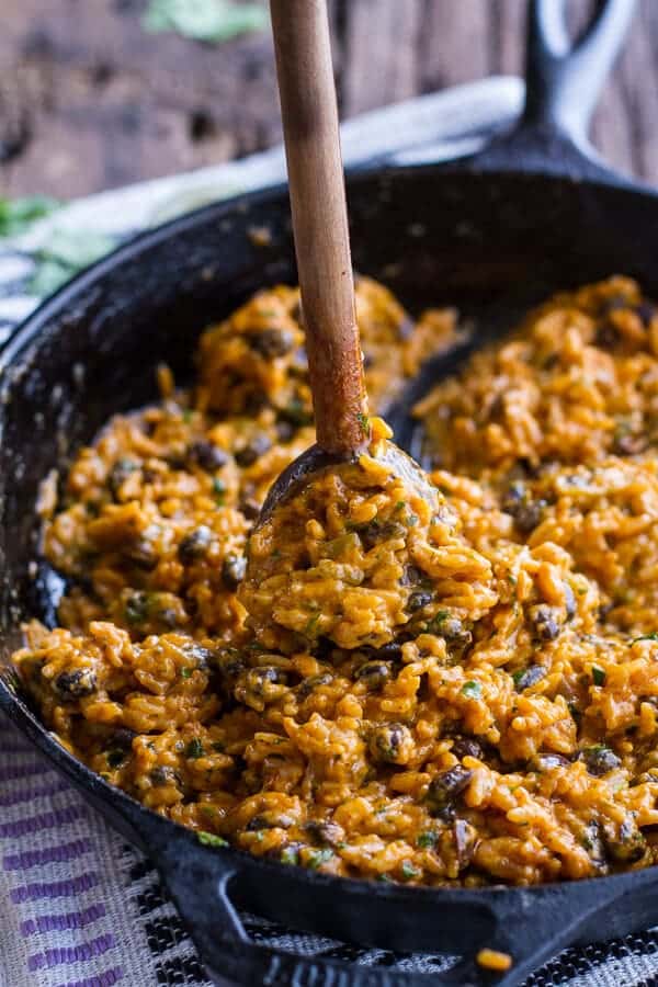 Easy Chicken Fajitas with Cheesy Enchilada Rice + Spicy Tex-Mex Special Sauce | halfbakedharvest.com