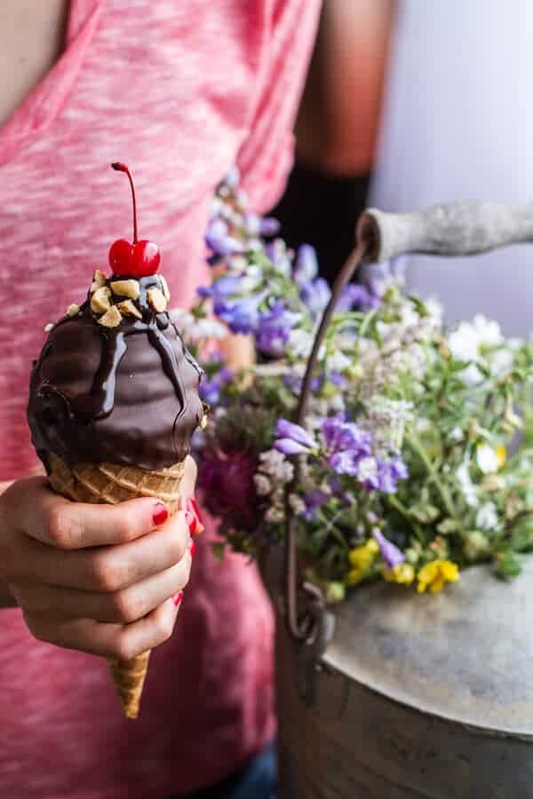 Hot Fudge Brownie and Double Scooped Ice Cream Sundae High Hat Cupcakes...in a Cone! | halfbakedharvest.com
