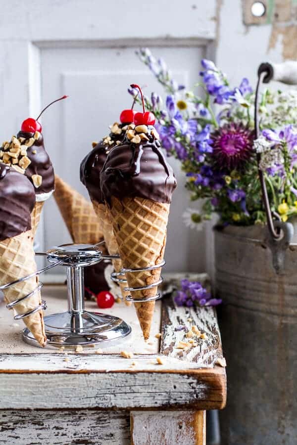 Hot Fudge Brownie and Double Scooped Ice Cream Sundae High Hat Cupcakes...in a Cone! | halfbakedharvest.com