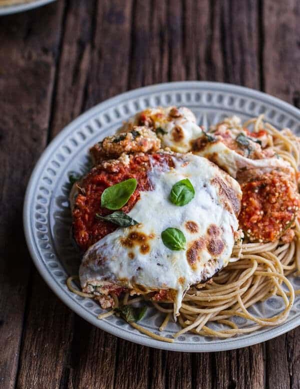 Quinoa Crusted Baked Three-Cheese Zucchini and Eggplant Parmesan | halfbakedharvest.com
