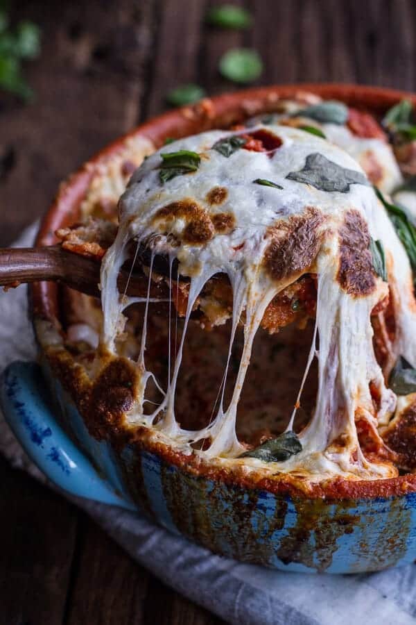 Quinoa Crusted Baked Three-Cheese Zucchini and Eggplant Parmesan | halfbakedharvest.com