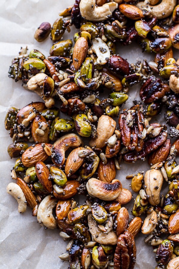 Sweet Balsamic Strawberries w-Whipped Ricotta Cream and Maple Glazed Seeded Nuts | halfbakedharvest.com