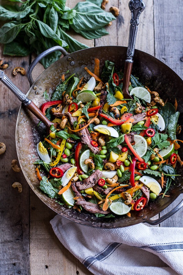 Thai Steak Salad w/Sweet + Spicy Tahini Dressing and Sesame Chili-Lime Cashews | halfbakedharvest.com
