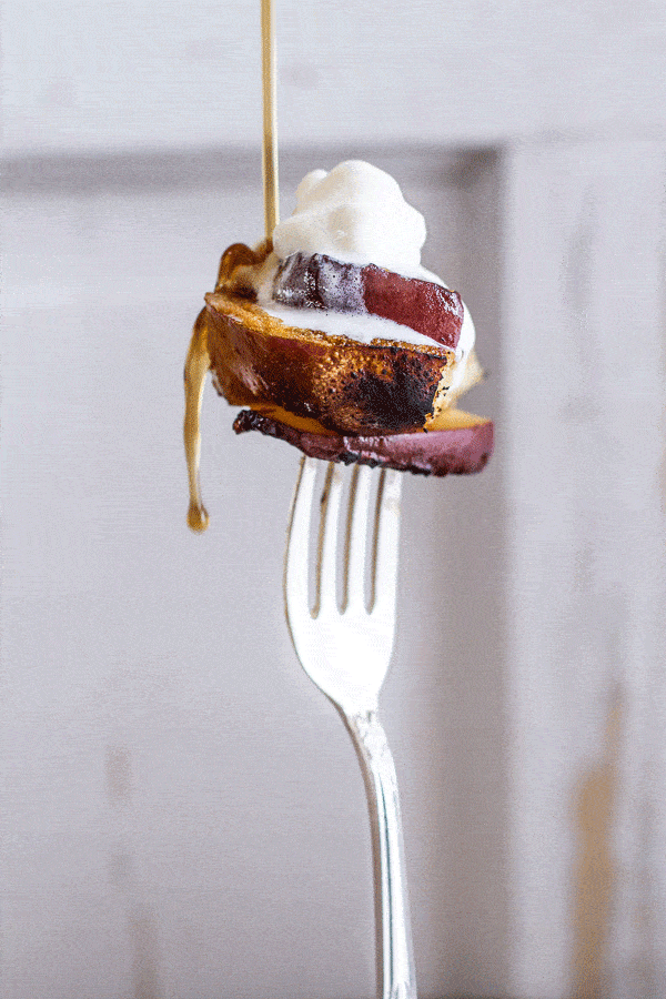 Brown Sugar Peaches and Cream Grilled French Toast | halfbakedharvest.com